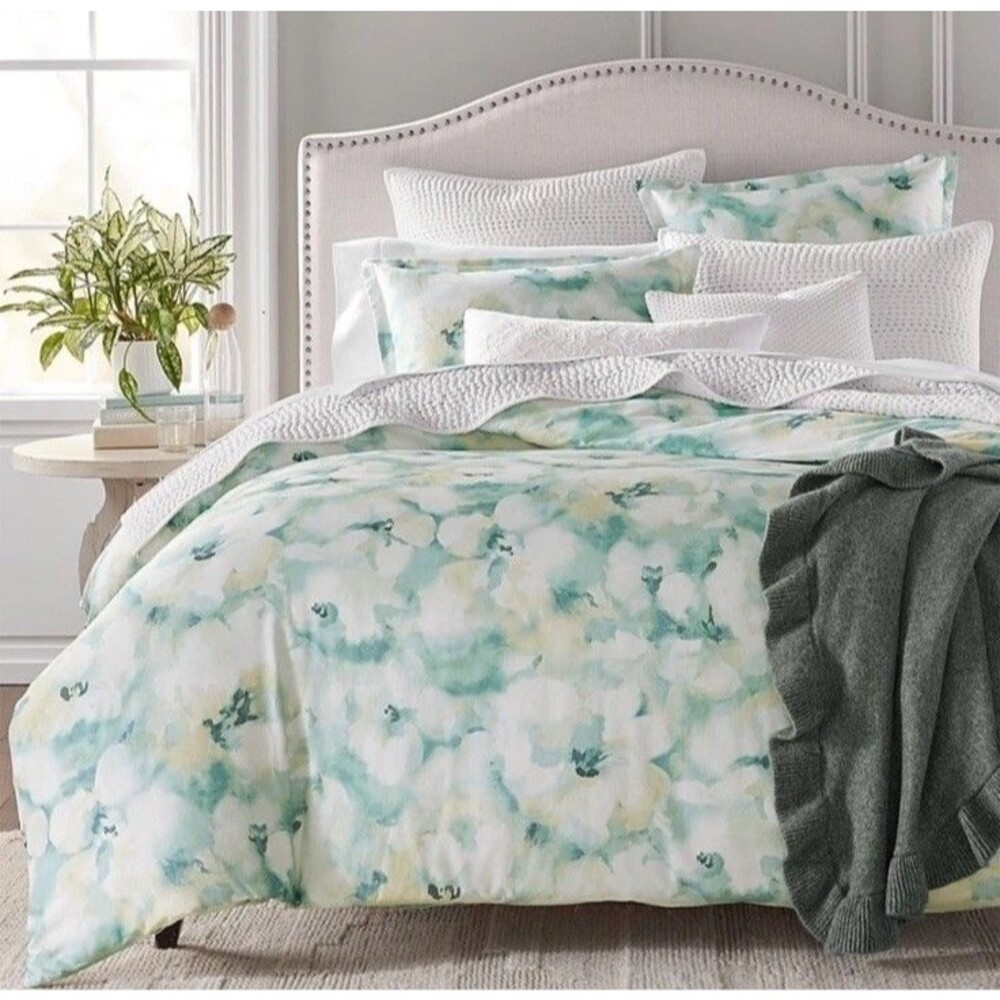 Sky Freya Inky Floral 3 Piece KING Duvet Cover Set GREEN